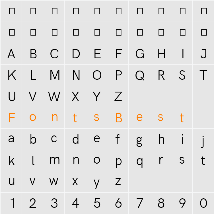 Acari Sans Light Character Map