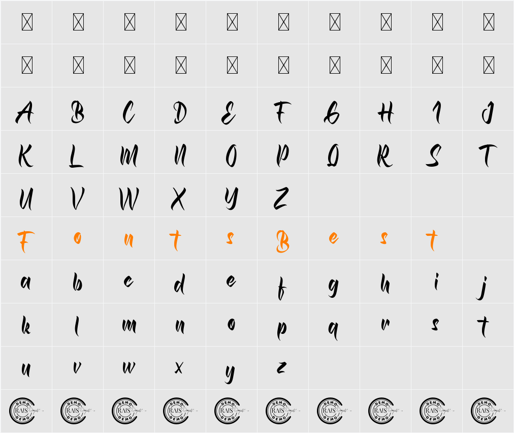 Bracknell F Demo Character Map