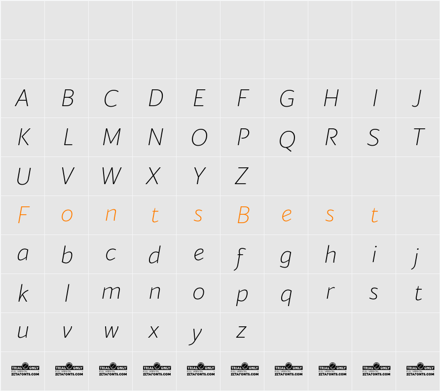 Blacker Sans Trial Extralight Character Map