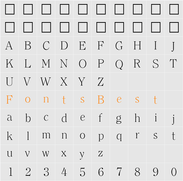 Clerface-Xlight Character Map