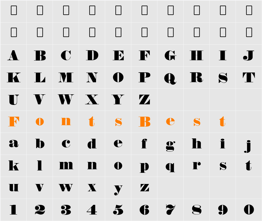 Fette Bauersche Antiqua UNZ Pro Character Map