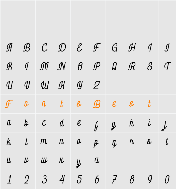 Byemalkan Italic Demo Character Map