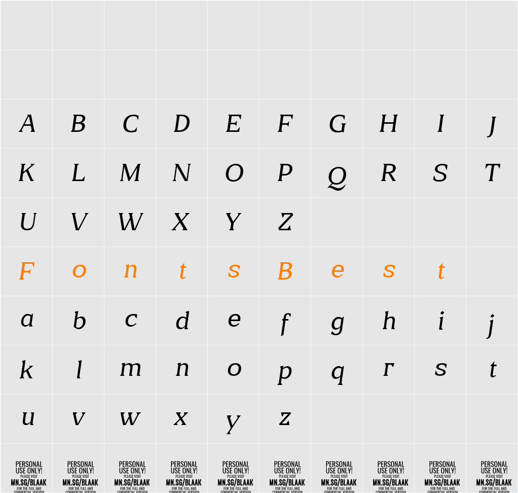 Blaak Thin PERSONAL USE Character Map