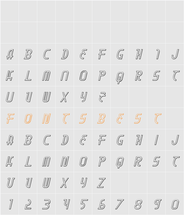 Moon Dart 3D Italic Character Map