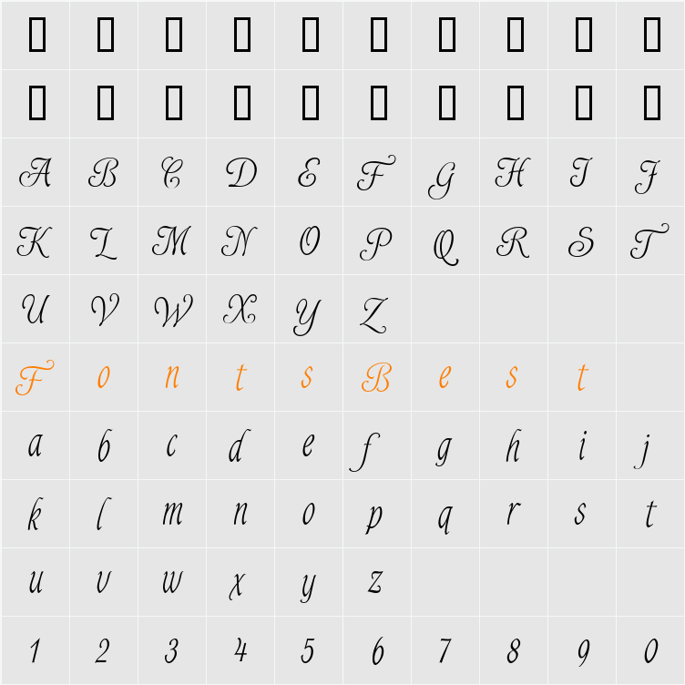 Alys Script Light Character Map