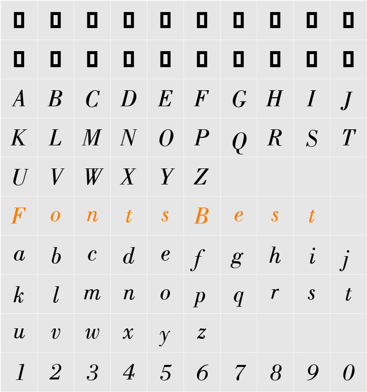 Bodoni CG ATT Character Map