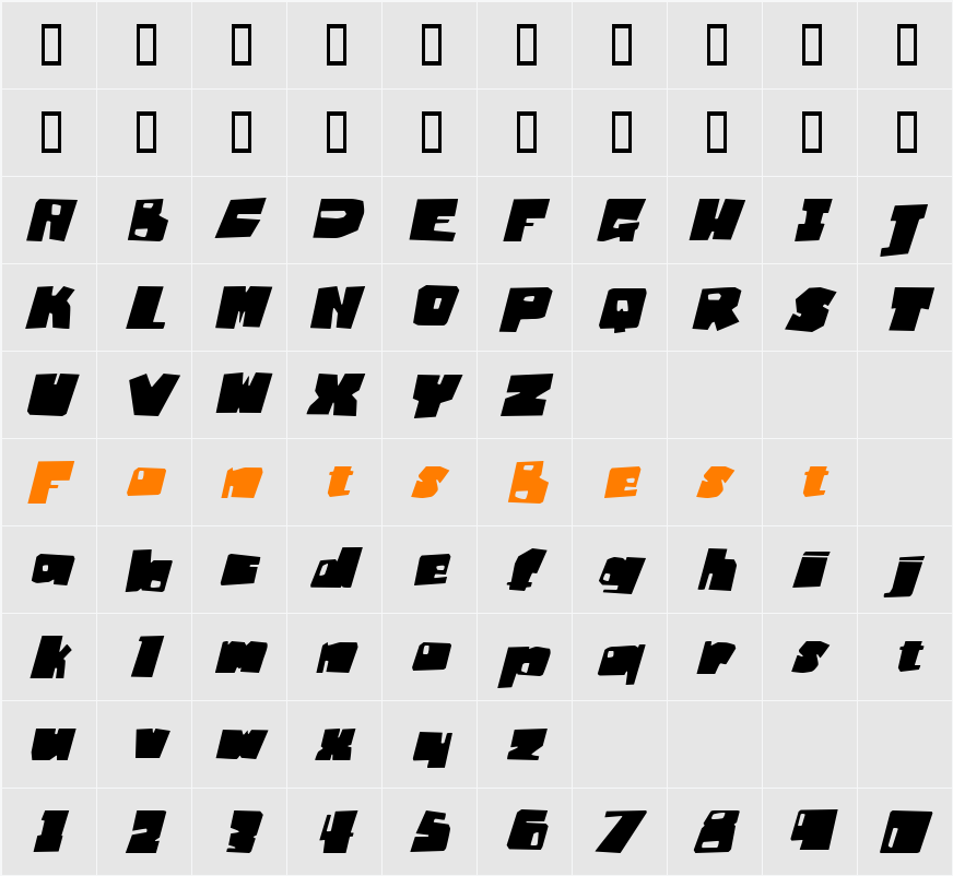 Badger Fatboy Italic Character Map