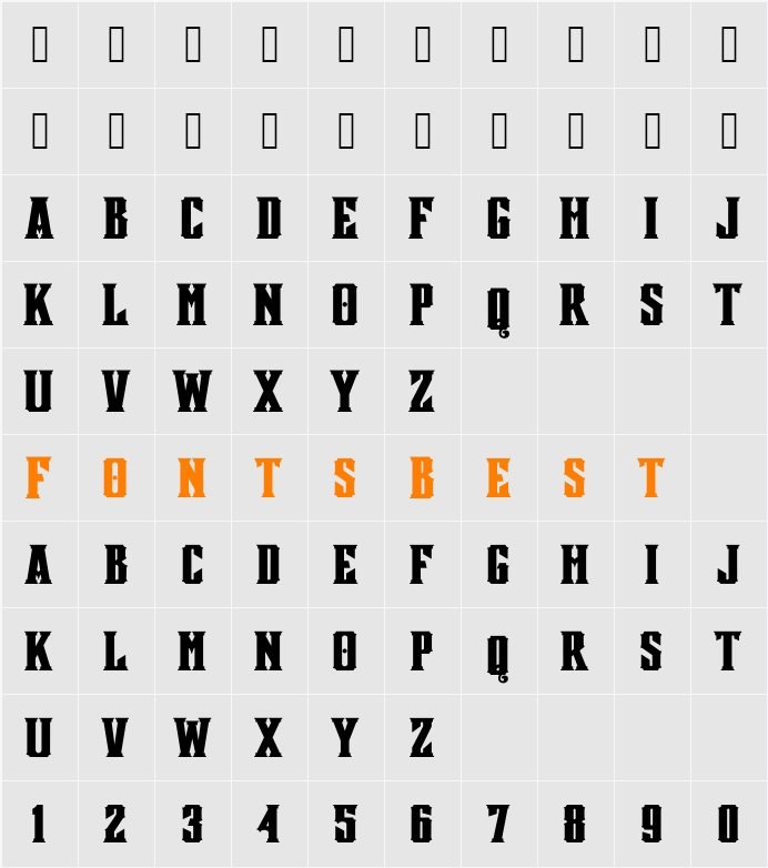 Mestizo Font Character Map