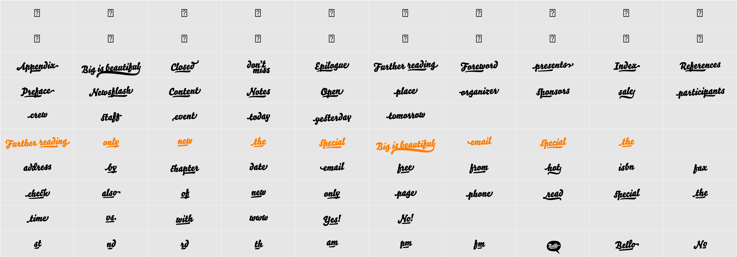 Bello Words Body Character Map