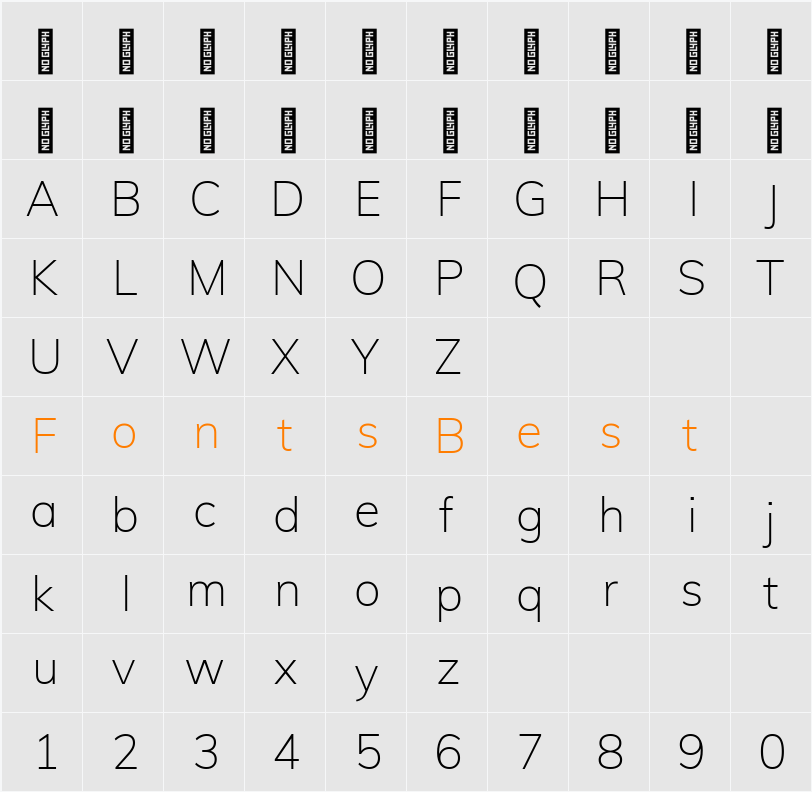 Muli ExtraLight Character Map