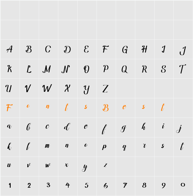 Amandella Script Character Map