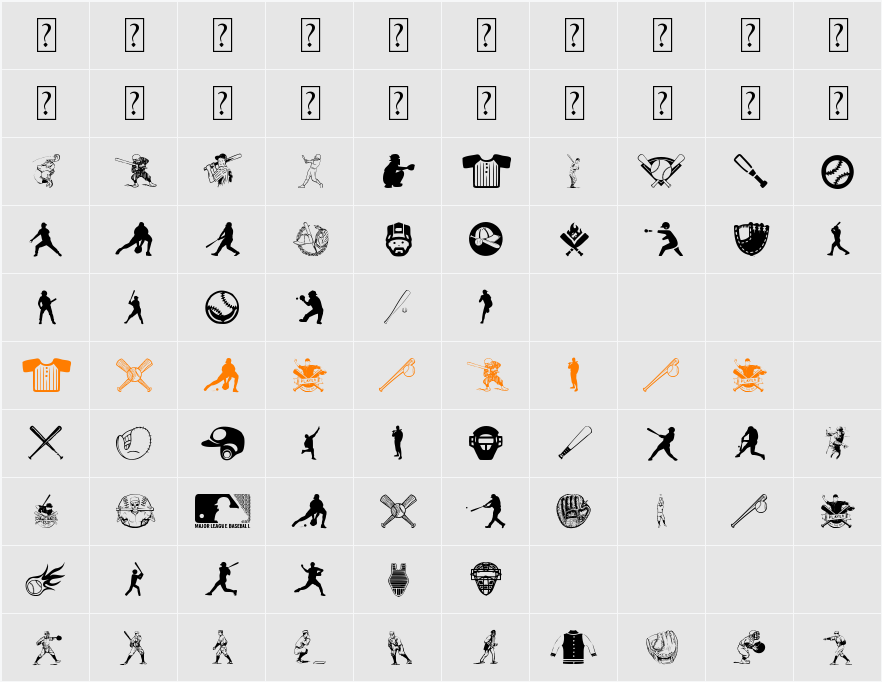 Baseball Icons Character Map