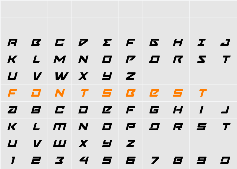 Navy Cadet Italic Character Map