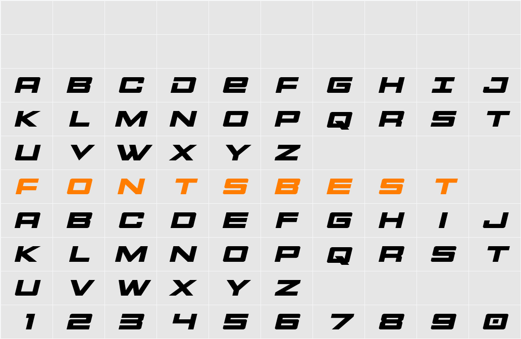 Montroc Expanded Italic Character Map
