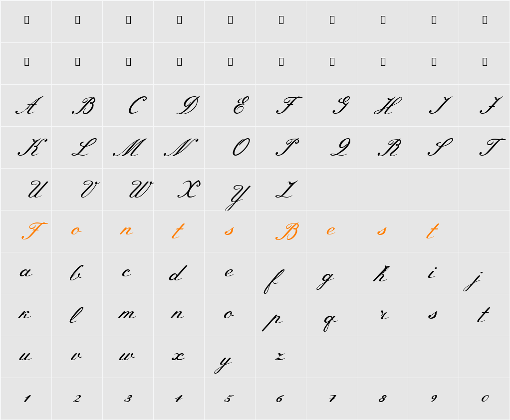 Meie Script Character Map