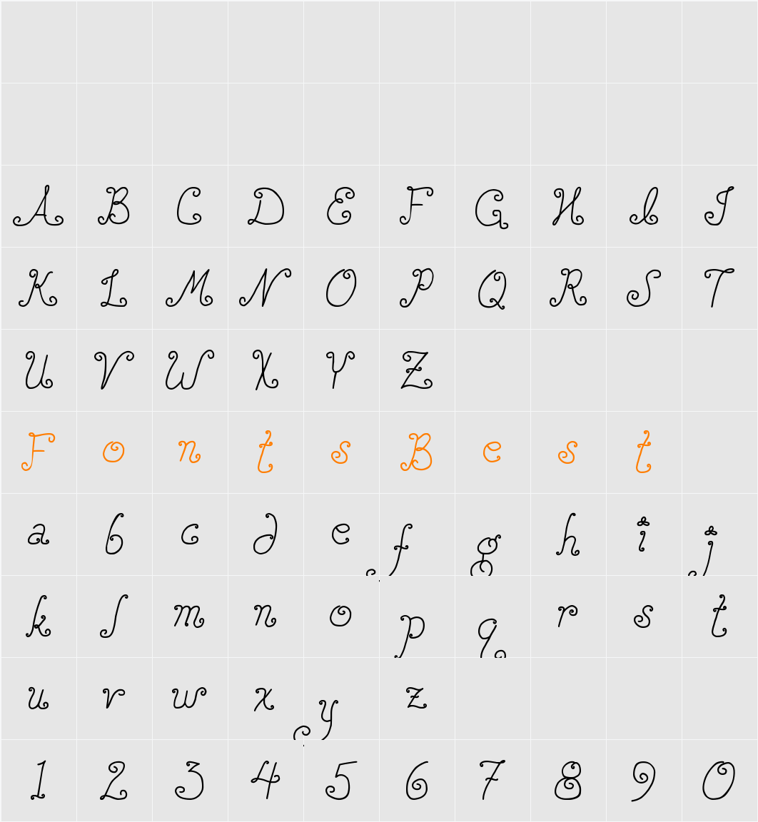 DJB SQUIRLY Q Character Map