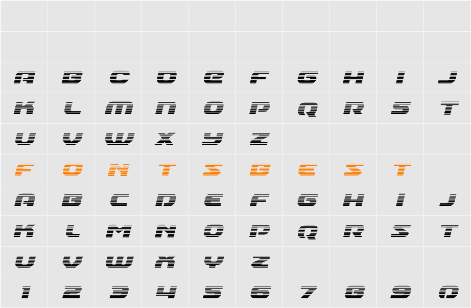 Annapolis Gradient Italic Character Map