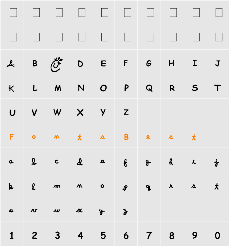 Chick-fool-A Character Map