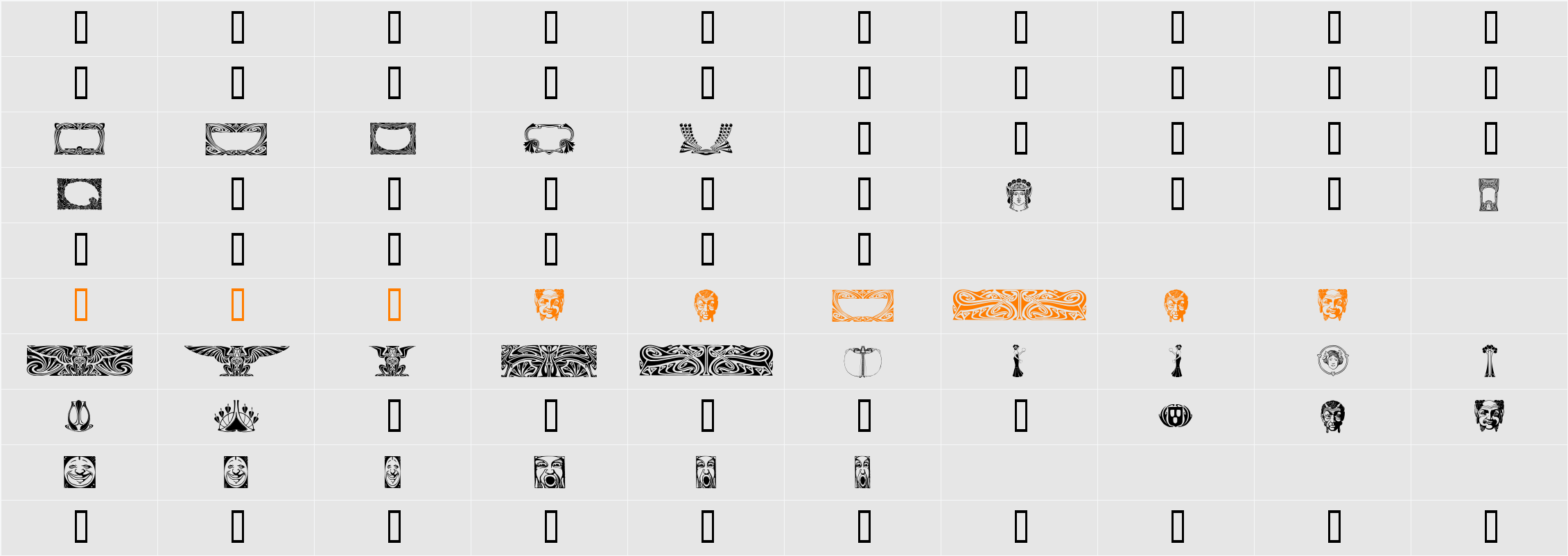 Art Noveau Headers Character Map
