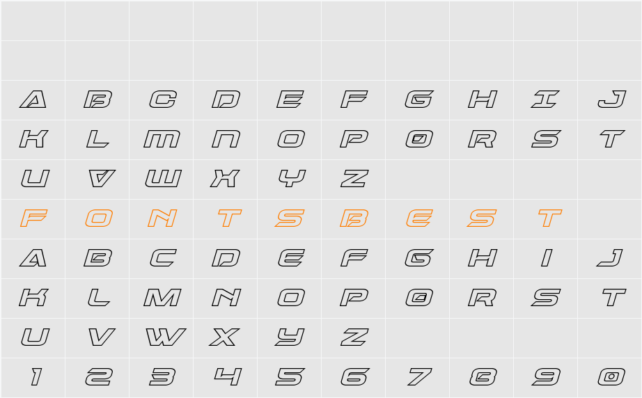 Dameron Bold Outline Italic Character Map