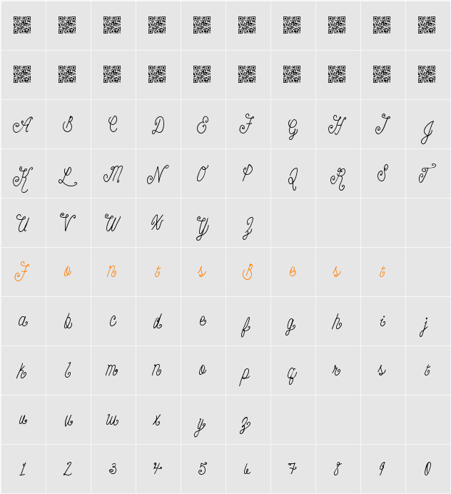 BeautyScript Character Map