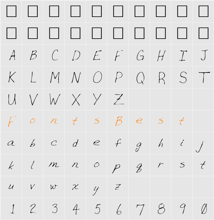 BrettsHand Character Map