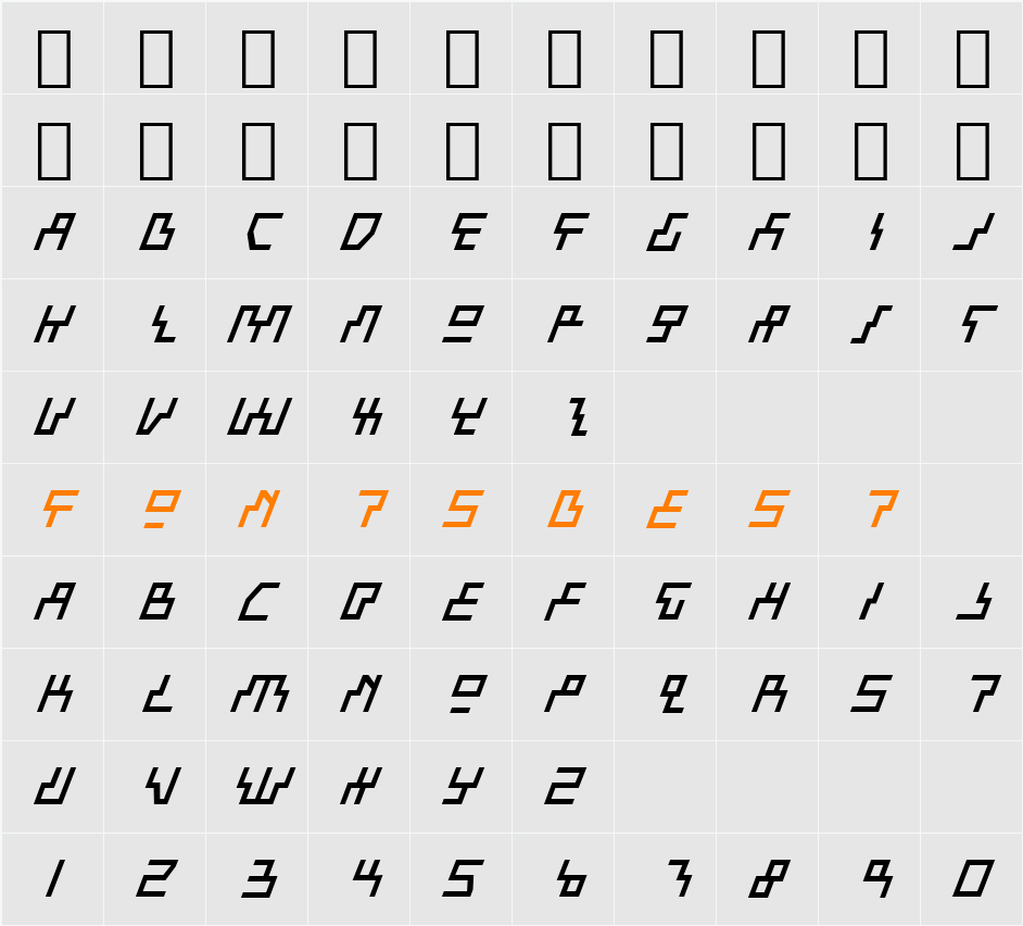 Beam Rider Italic Character Map