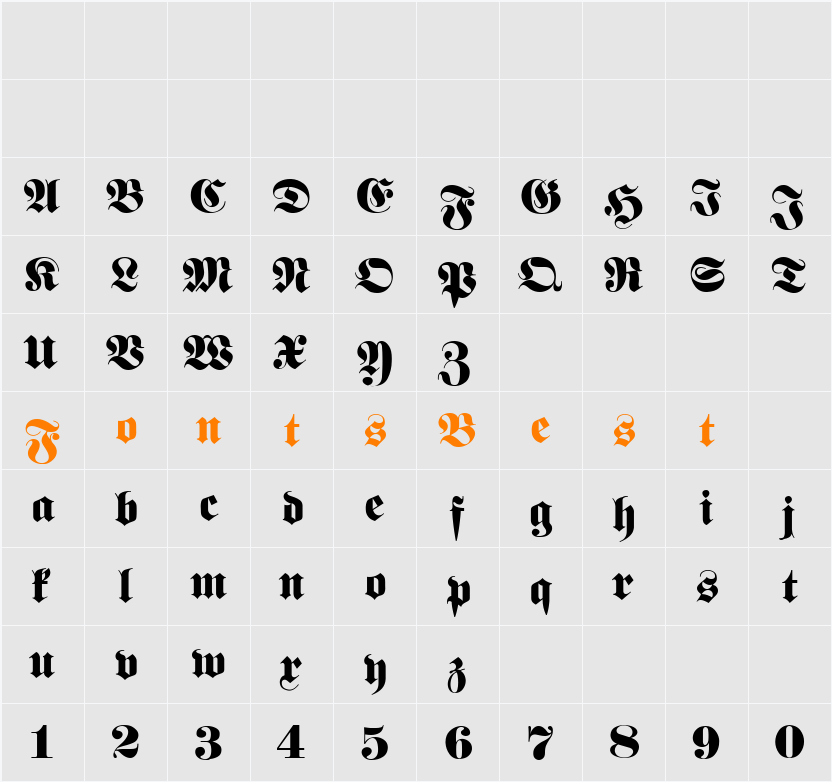 Fette classic UNZ Fraktur Character Map