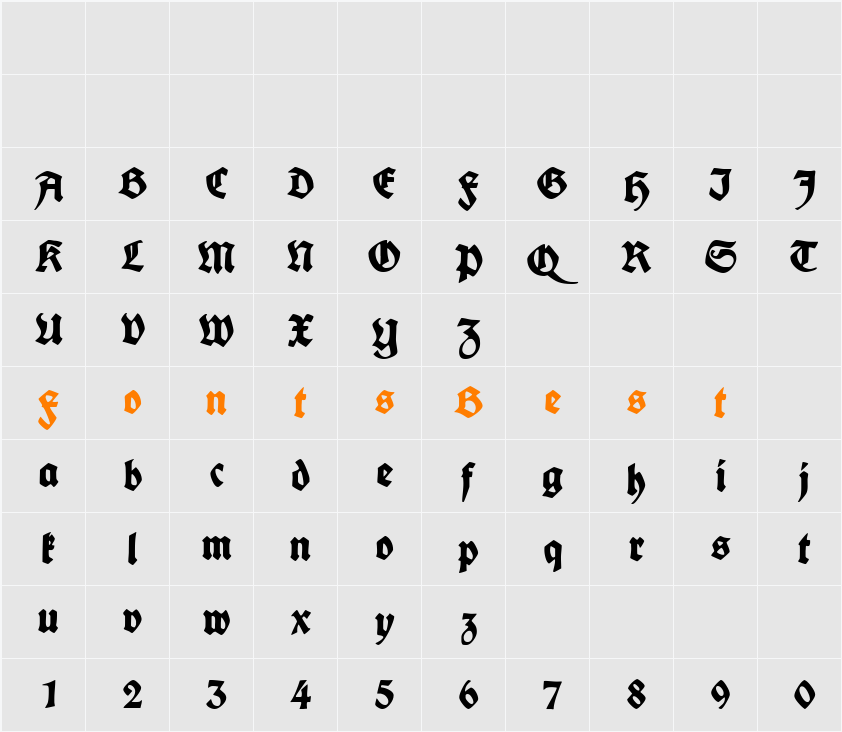 Fette deutsche Schrift UNZ1L Character Map