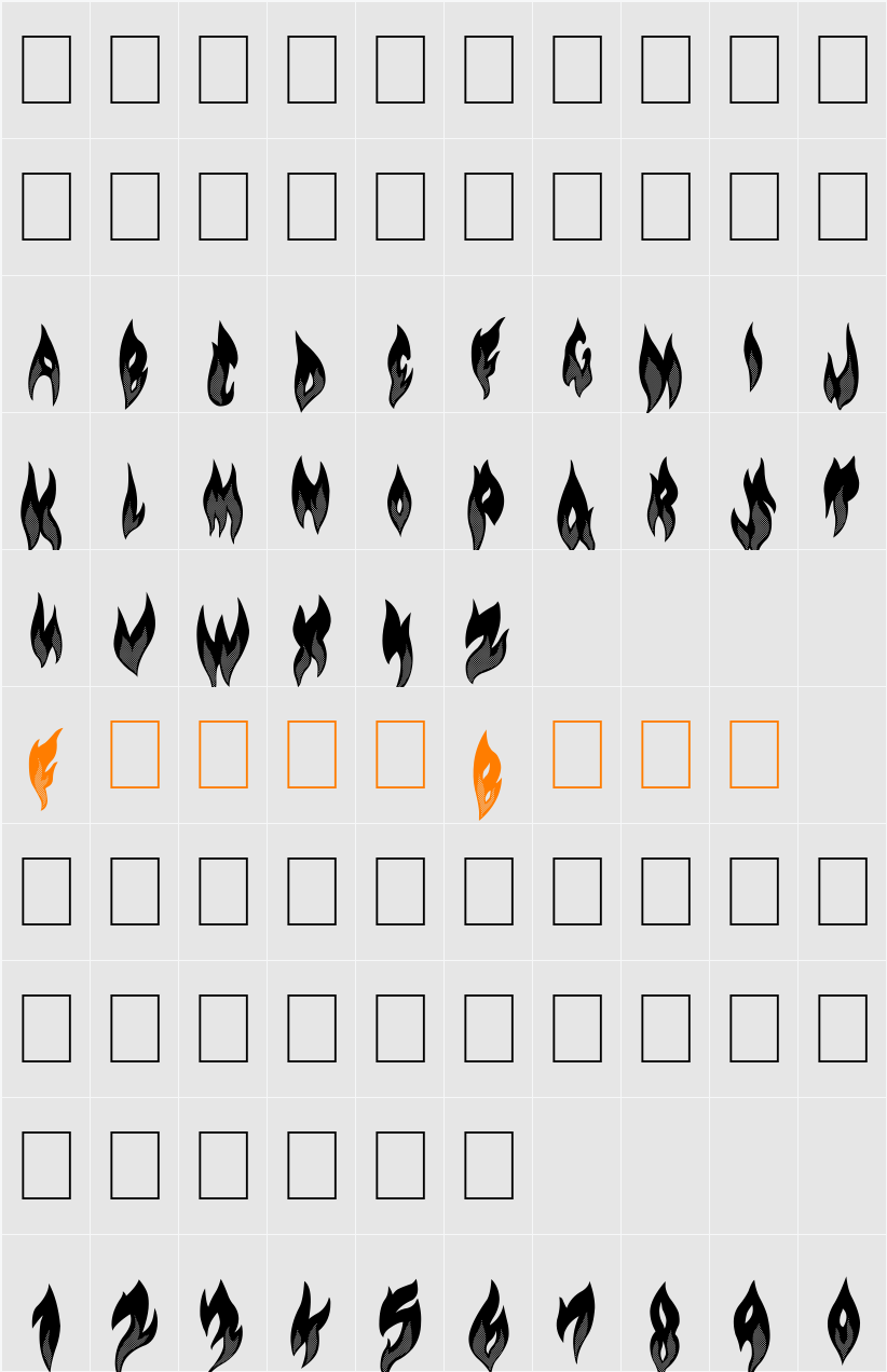 Flame on! Character Map