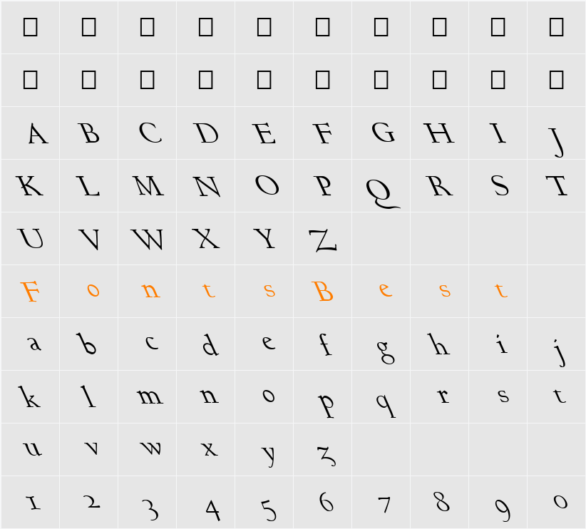 FZ ROMAN 17 LEFTY Character Map