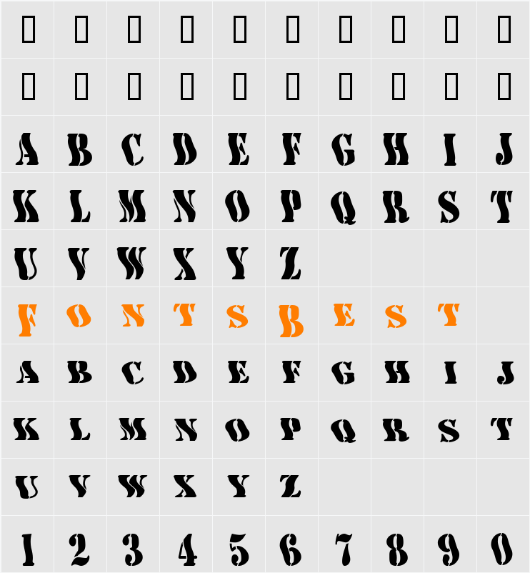 AustralianFlyingCorpsStencilE Character Map