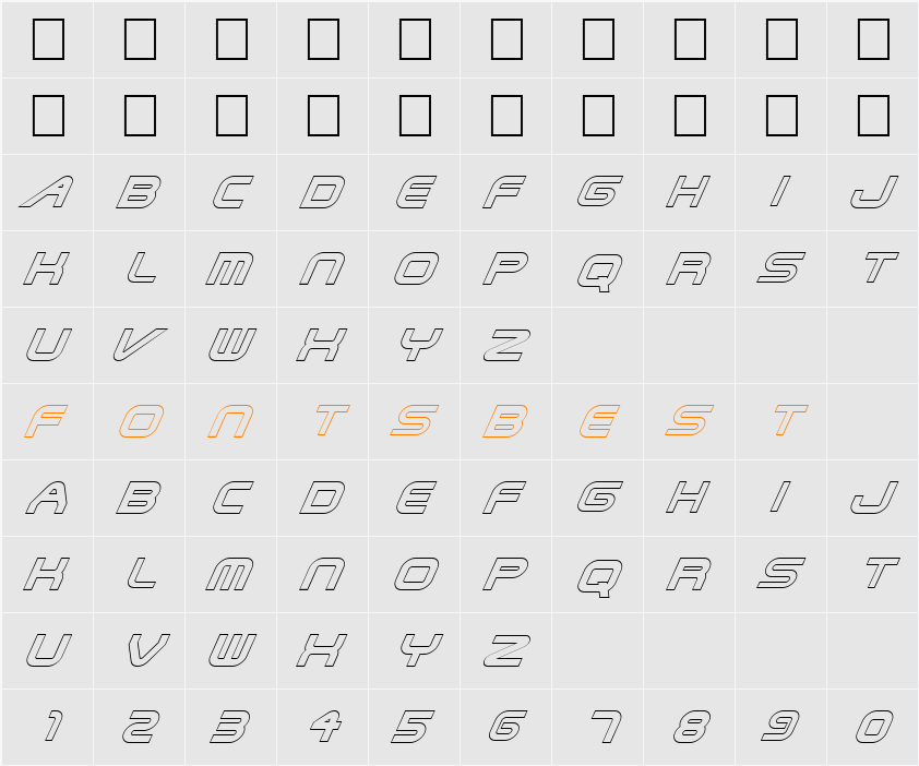FZ JAZZY 6 HOLLOW ITALIC Character Map