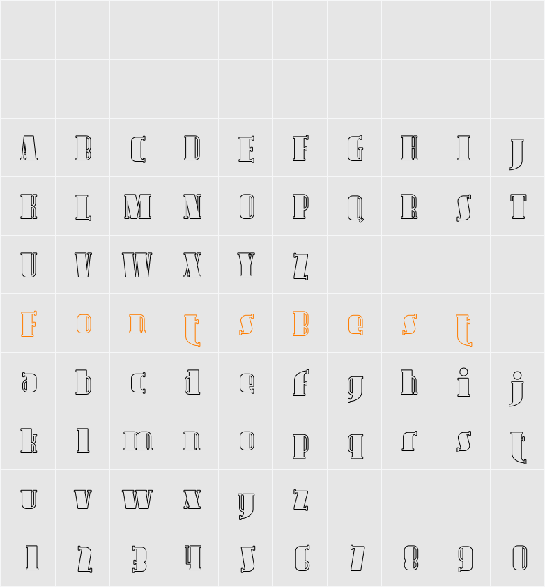 Avondale Outline Character Map
