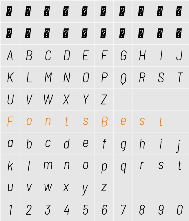 Barlow Semi Condensed Light Character Map