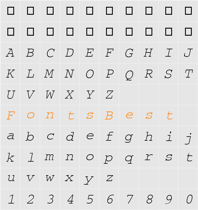 CourierM Character Map
