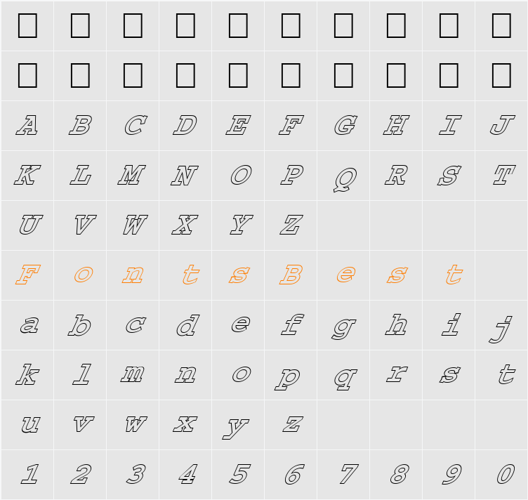 FZ DIGITAL 3 HOLLOW ITALIC Character Map