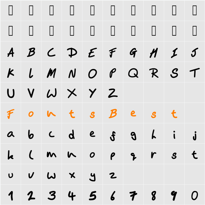 BMHand Character Map