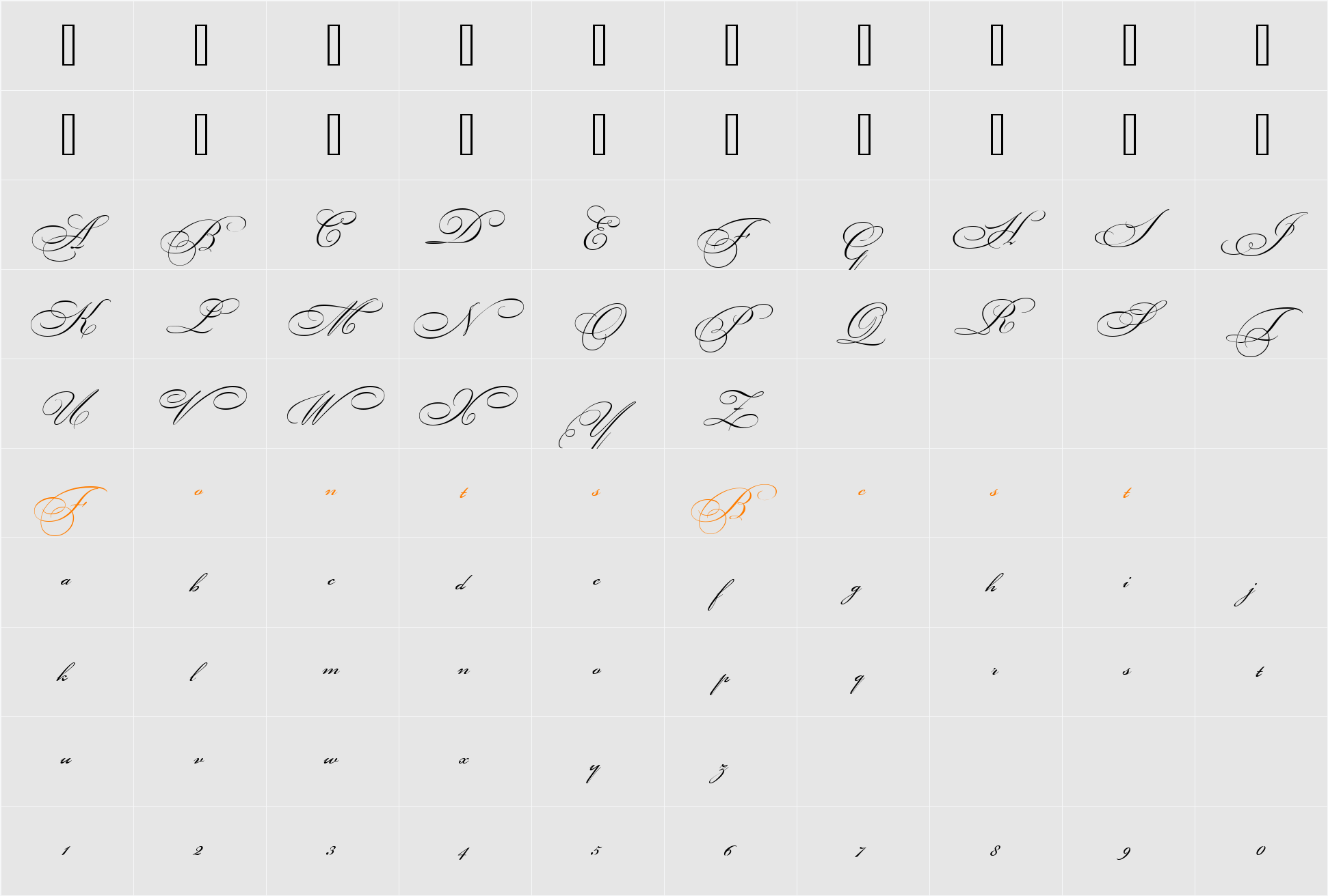 Bickham Script Two Character Map
