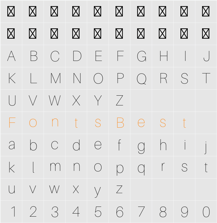 Aileron UltraLight Character Map