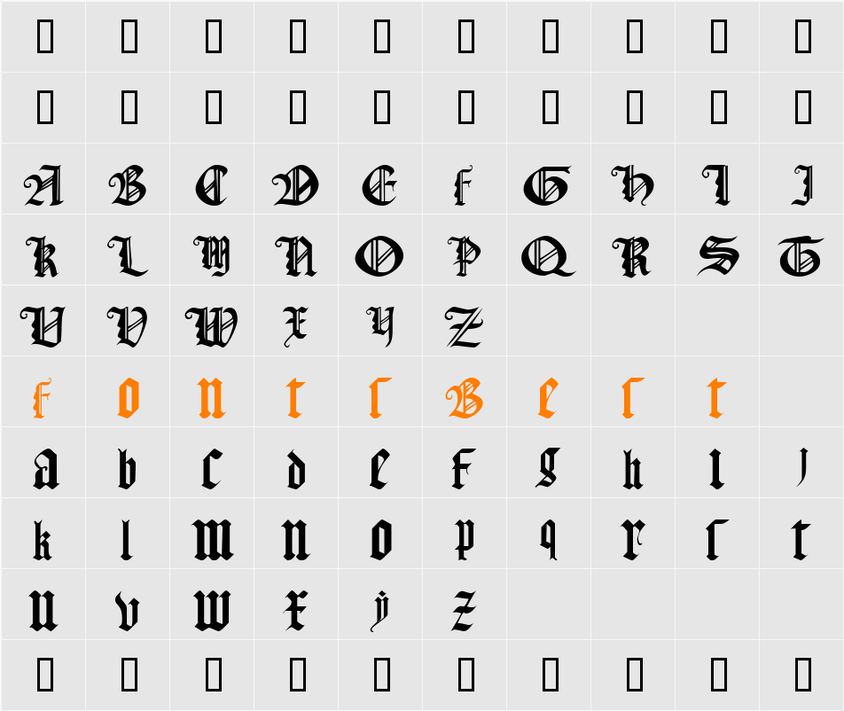 Gothic Texture Quadrata Character Map