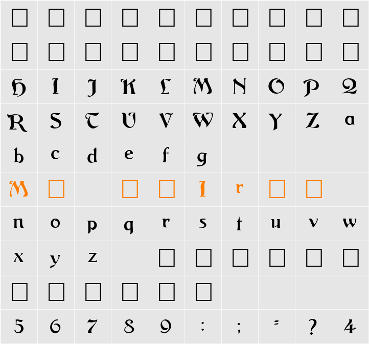 䅲杯獁乯當敡 Character Map