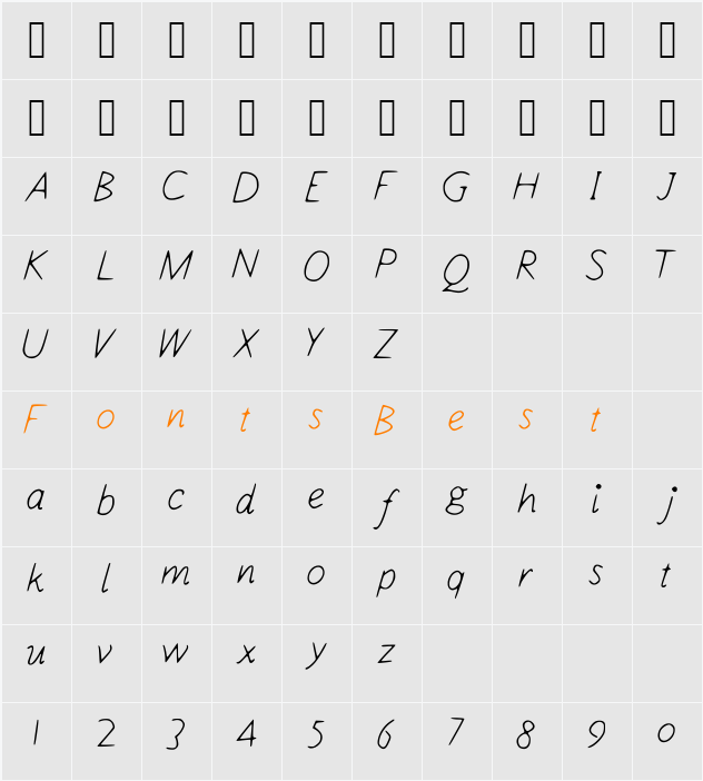 MyScriptFont Character Map