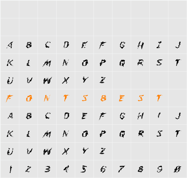 Flesh-Eating Comic Whacked Italic Character Map