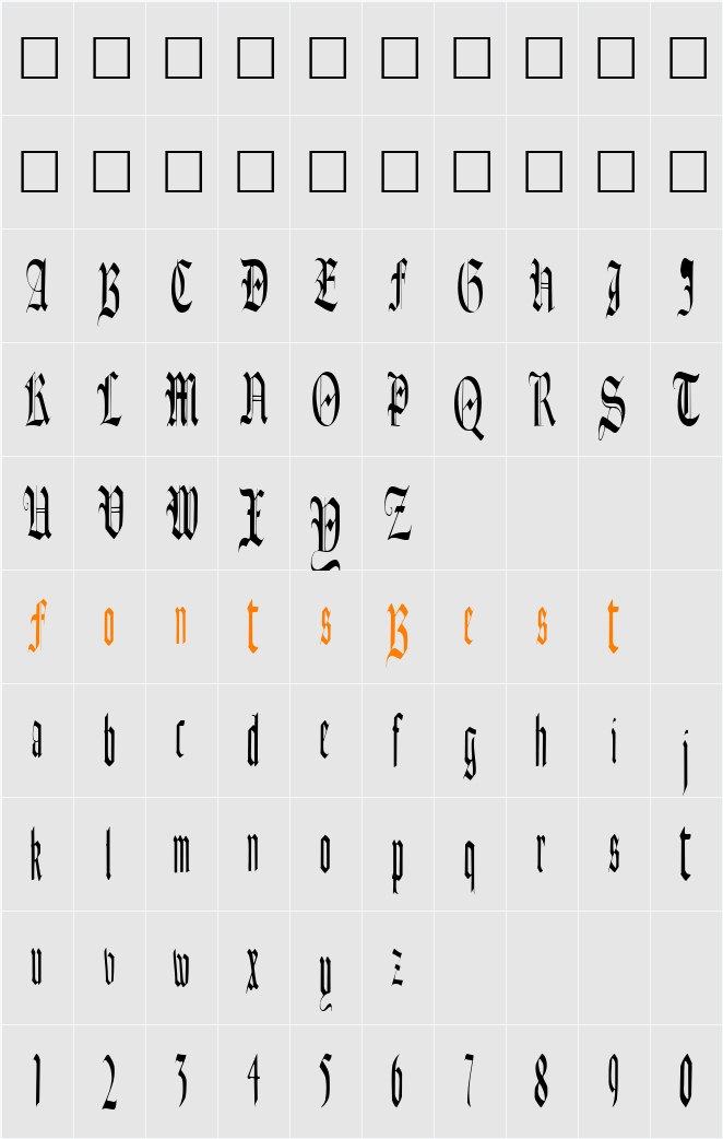 Authur ttstd Character Map