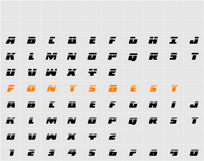 Dark Alliance Laser Italic Character Map