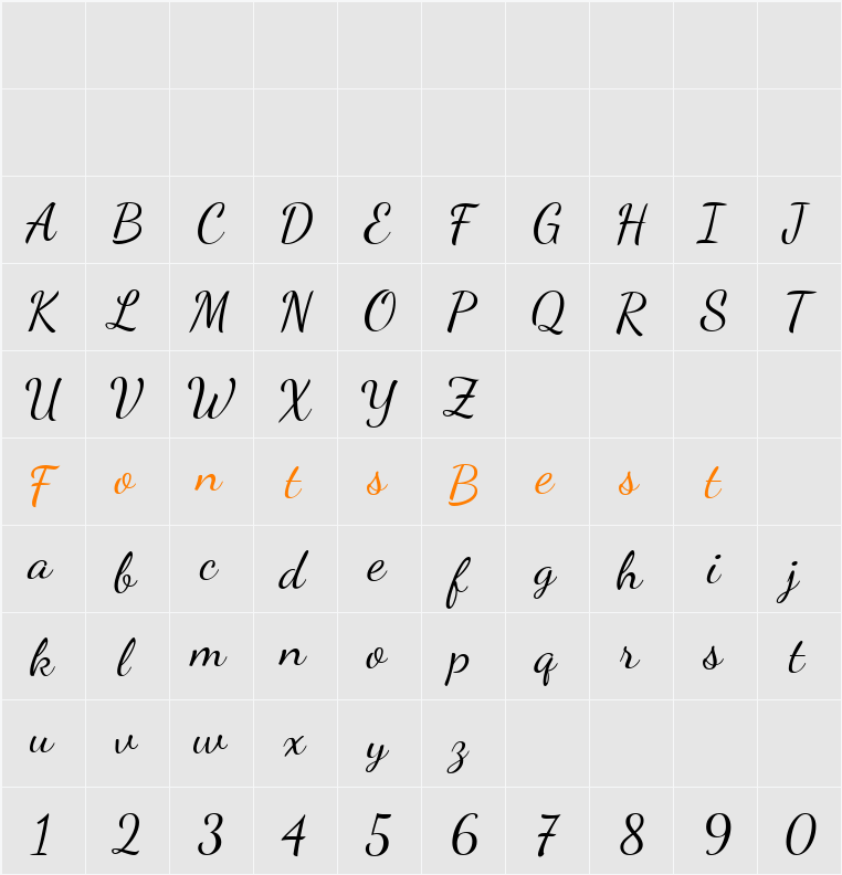 Dancing Script Character Map