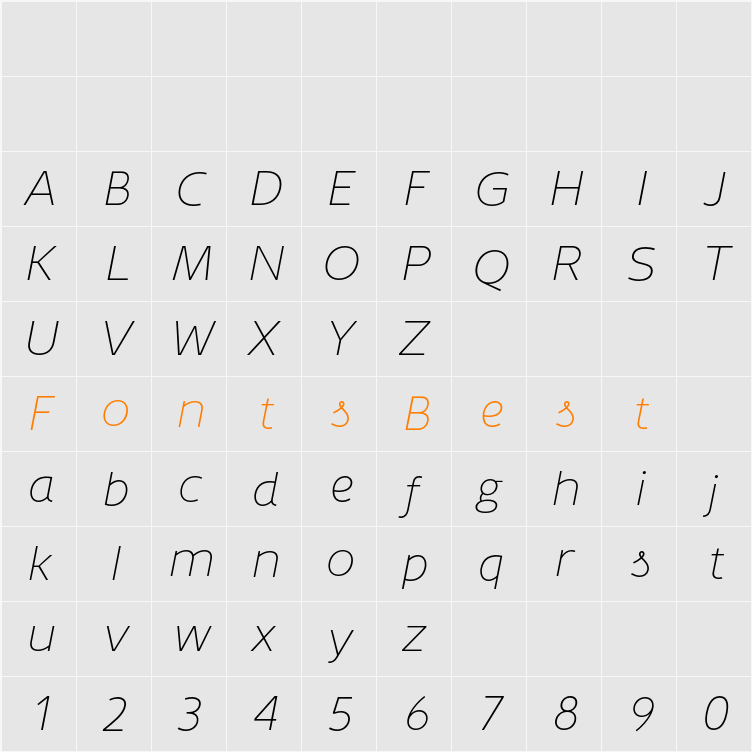 AA Stetica Light Character Map