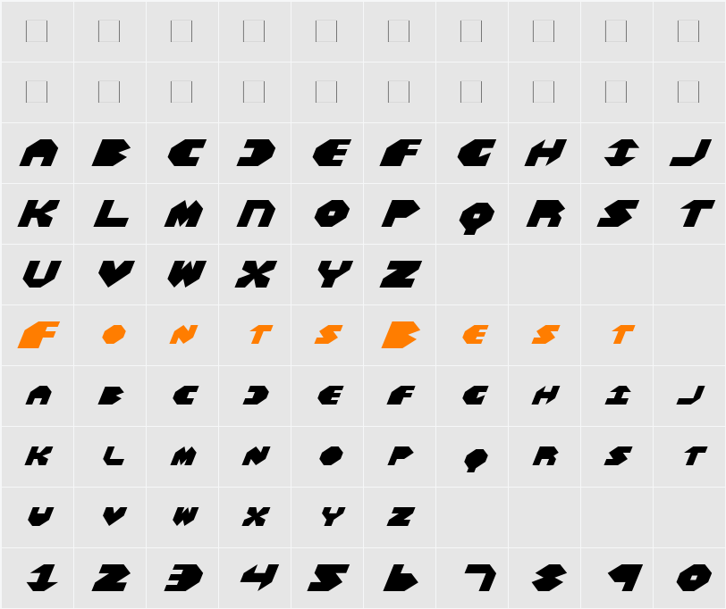 Bal-Astaral Expanded Italic Character Map