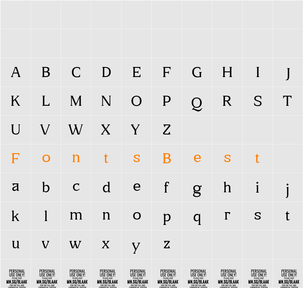 Blaak Thin PERSONAL USE Character Map